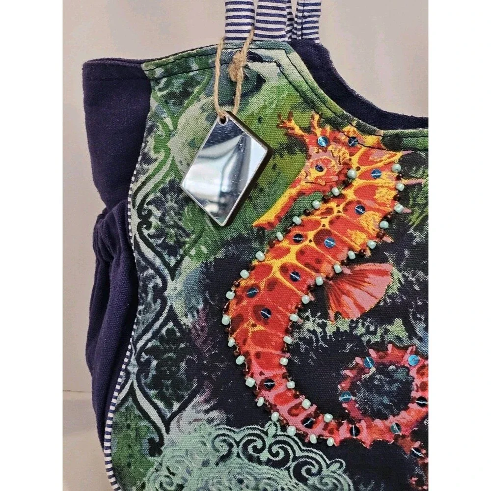 Paul Brent Seahorse Canvas Tote Bag Large Braided Shoulder Purse Beach Cruise - Picture 5 of 16